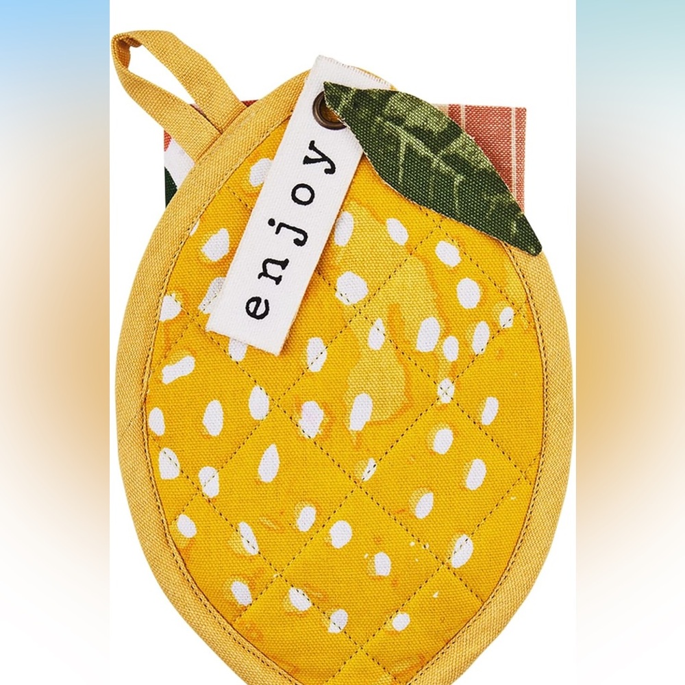 Mud Pie Botanica Fruit 7" x 7"in Pot Holder and 12" x 12"in Towel Set, Lemon